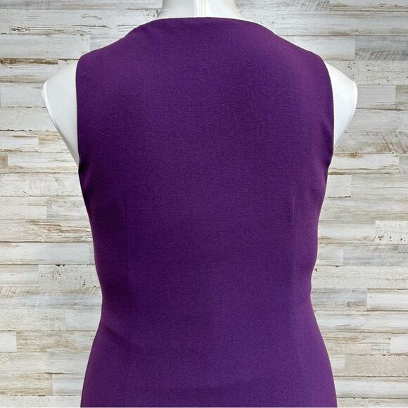 Elie Tahari Ruffle Wool Blend Sheath Dress Size 8 Purple Sleeveless Zip Front - Picture 9 of 14